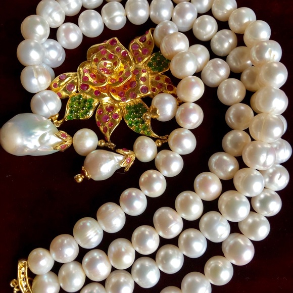 Luxurious Ruby Chrome Diopside Pearl Necklace - Picture 5 of 6